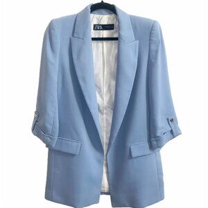 ZARA Baby Blue Oversized Rolled Sleeve Blazer Jacket Women’s Size XS Pastel Work